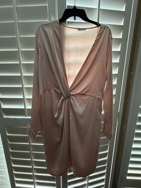 Fashion Nova Satin Top in Blush Beige